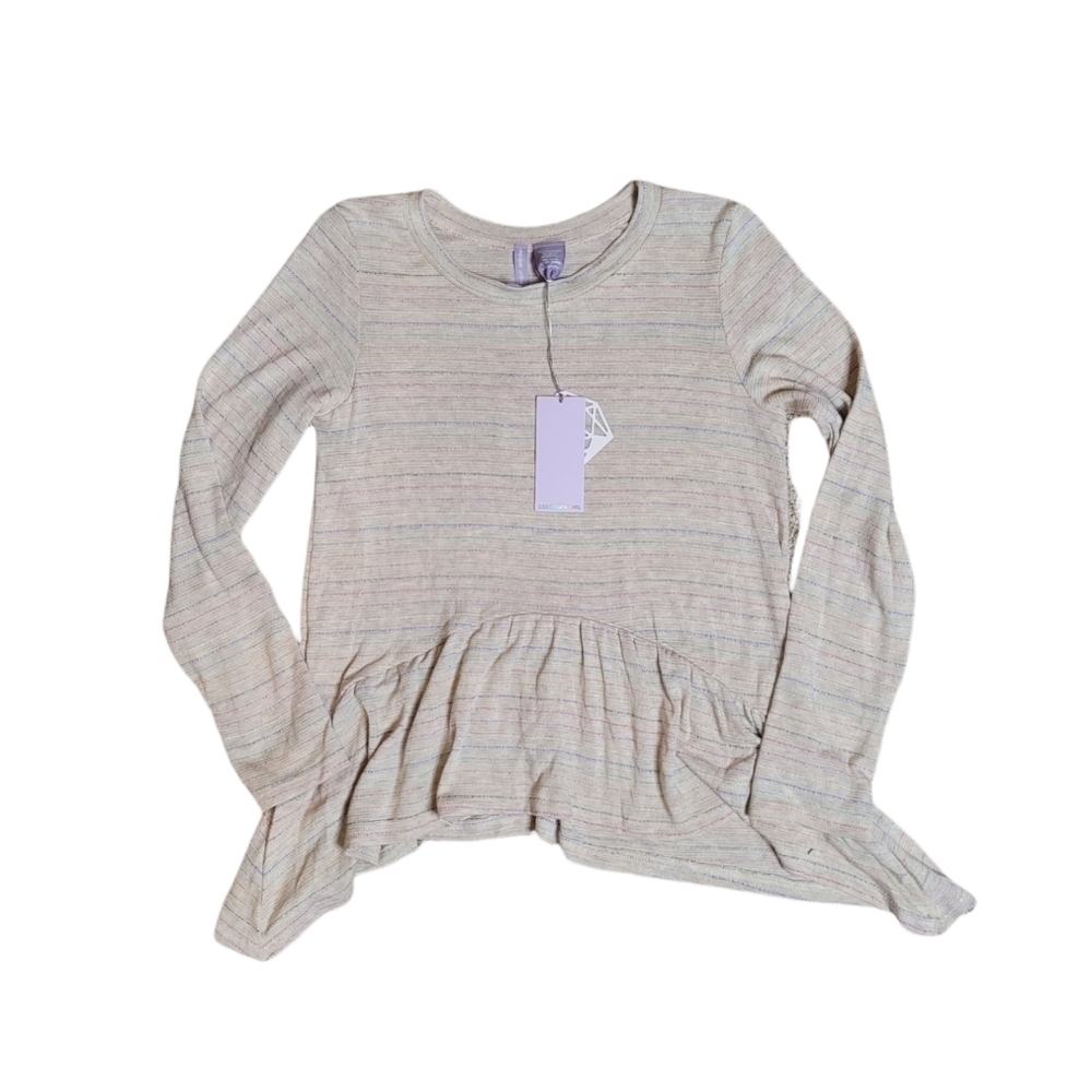 GOOD LUCK GIRL Oatmeal Metallic Stripe Waterfall Drape Top Size L